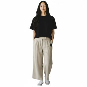 Mercer‎ & Madison Linen-Blend Wide-Leg, Crop Pants, Beige Color, Size 10